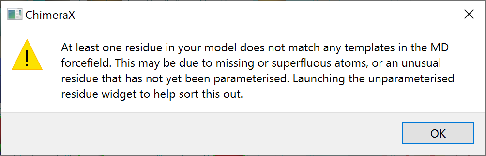 Unrecognised residue error dialog box