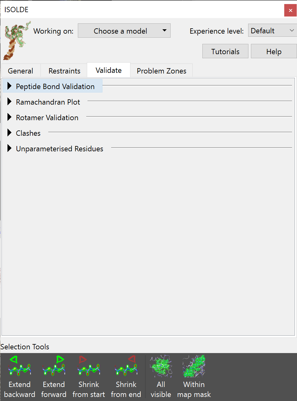 Initial view of the Validate tab